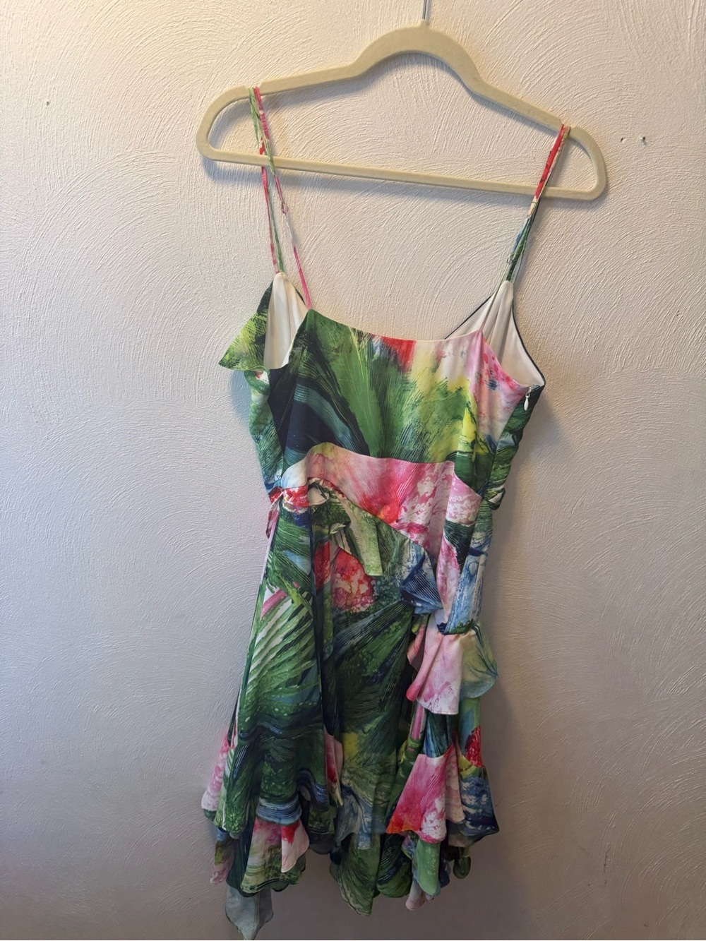 Whimsigoth Fairy Grunge Tropical Ruffle Handkerchief Dress Y2K Josie Natori Sz 8 - Picture 3 of 5